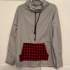 Cowl neck pullover! Buffalo check and striped!